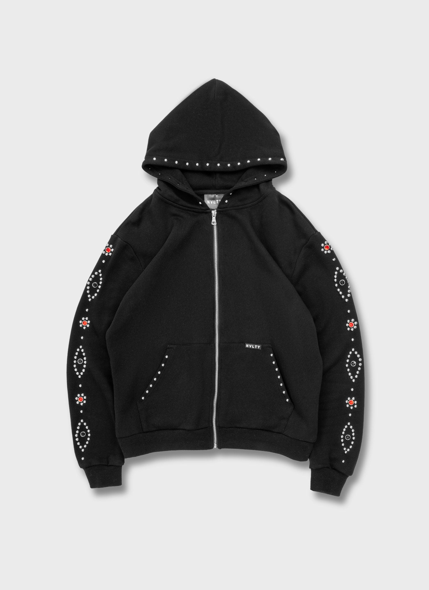 Vintage Studded Zip Hoodie - Black