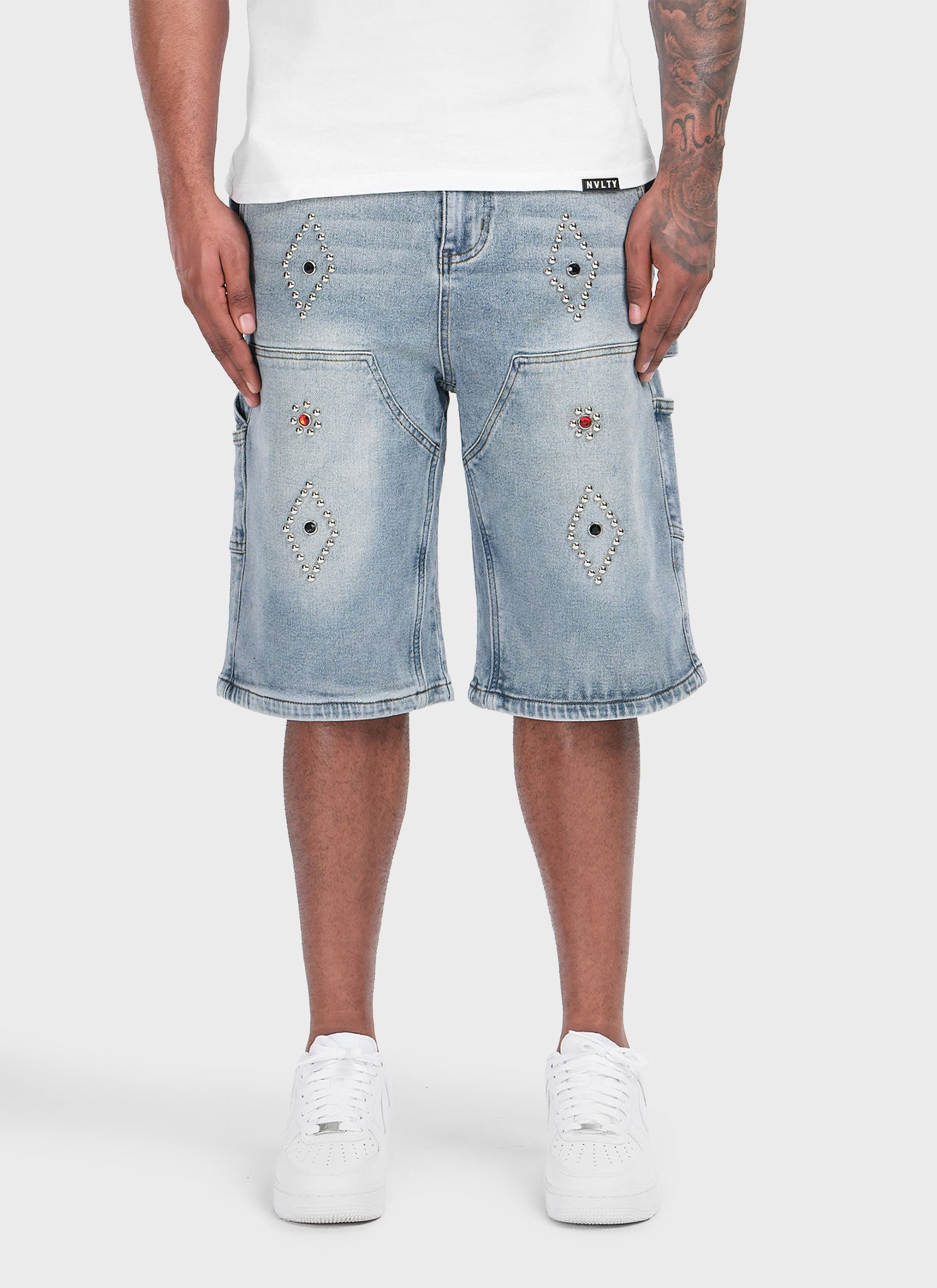 Vintage Carpenter Studded Denim Shorts - Blue