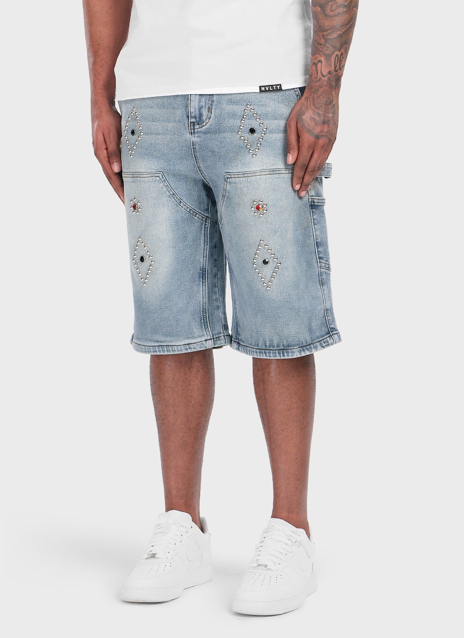 Vintage Carpenter Studded Denim Shorts - Blue