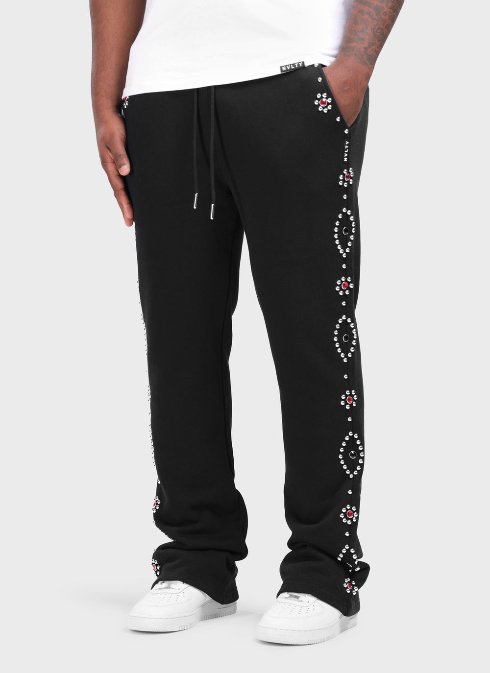 Vintage Studded Flare Joggers - Black