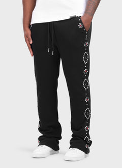 Vintage Studded Flare Joggers - Black