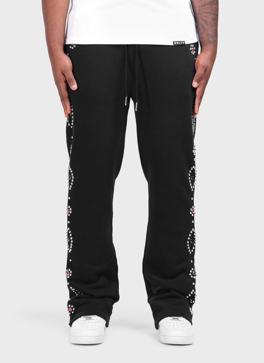 Vintage Studded Flare Joggers - Black