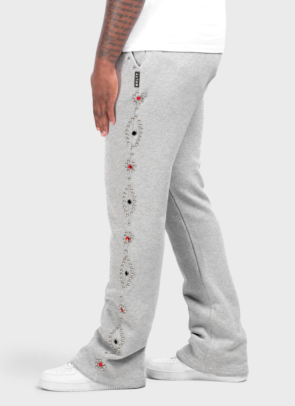 Vintage Studded Flare Joggers - Grey