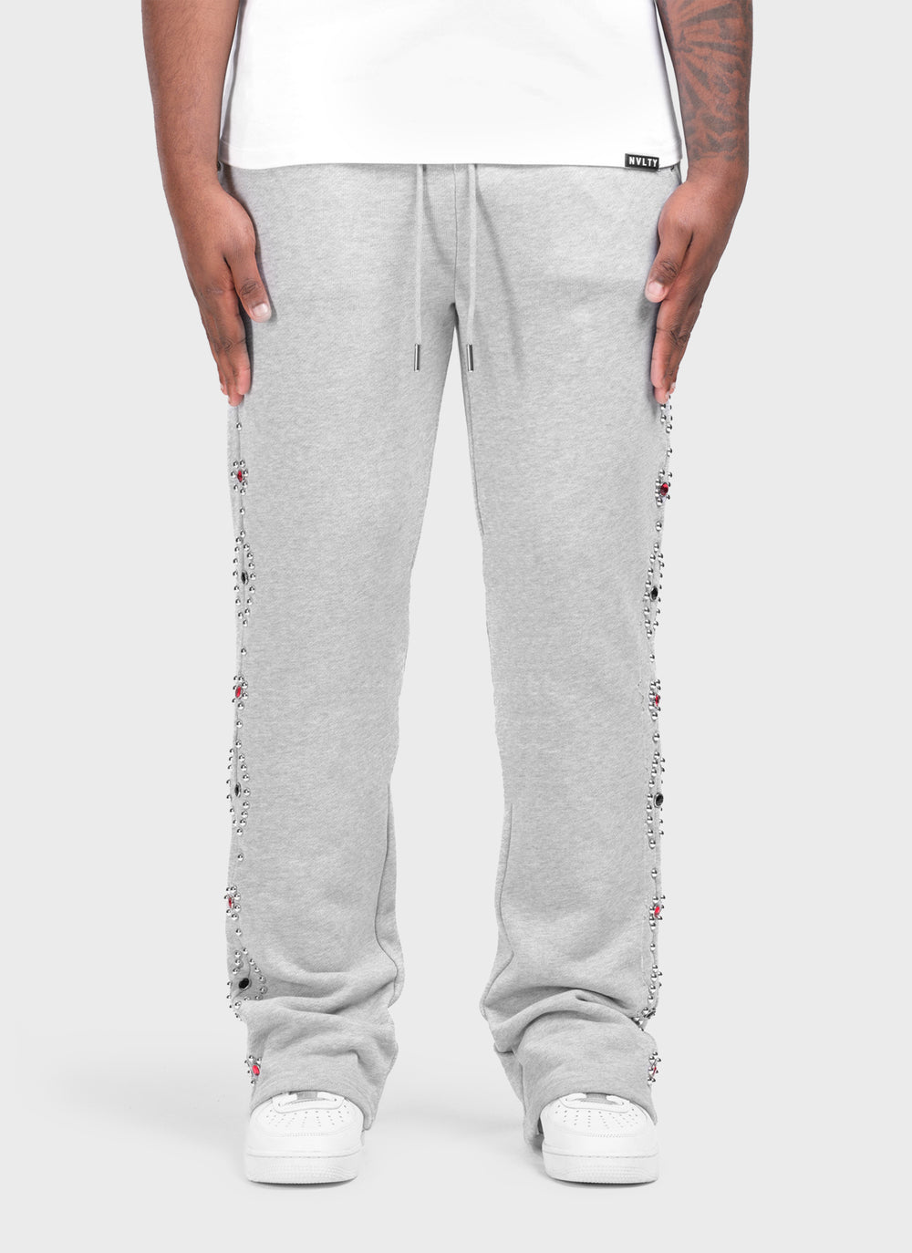 Vintage Studded Flare Joggers - Grey