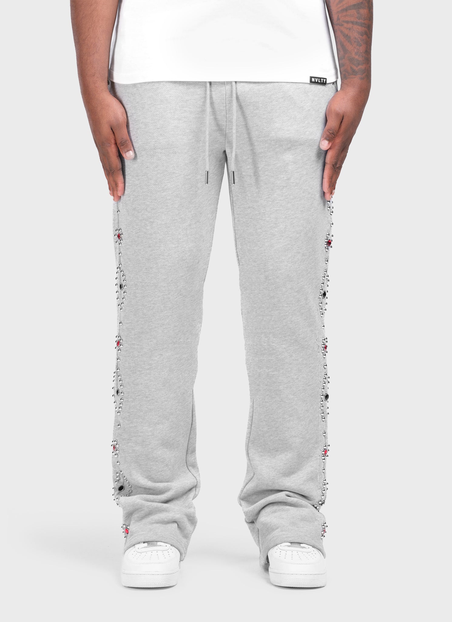 Vintage Studded Flare Joggers - Grey