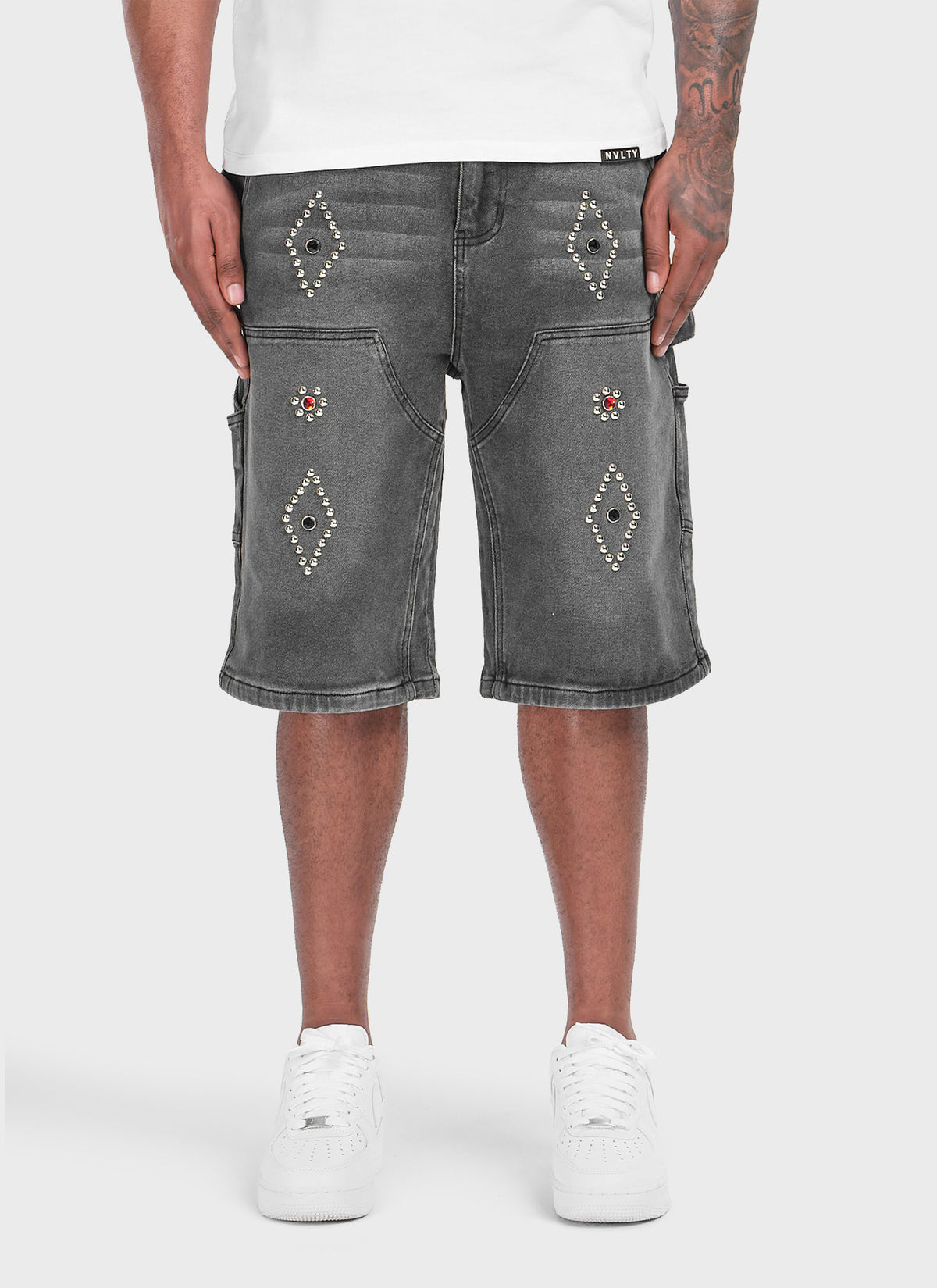 Vintage Carpenter Studded Denim Shorts - Black