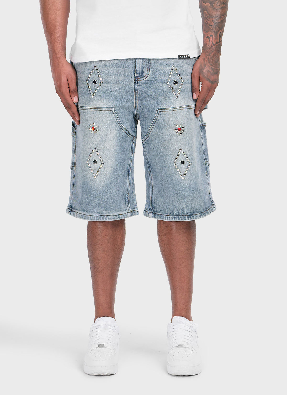 Vintage Carpenter Studded Denim Shorts - Blue