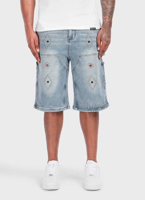 Vintage Carpenter Studded Denim Shorts - Blue