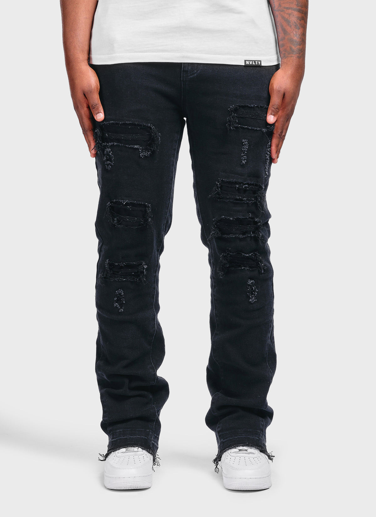 Vintage Flare Ripped & Repaired Jeans - Black