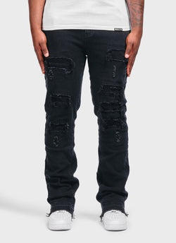 Vintage Flare Ripped & Repaired Jeans - Black