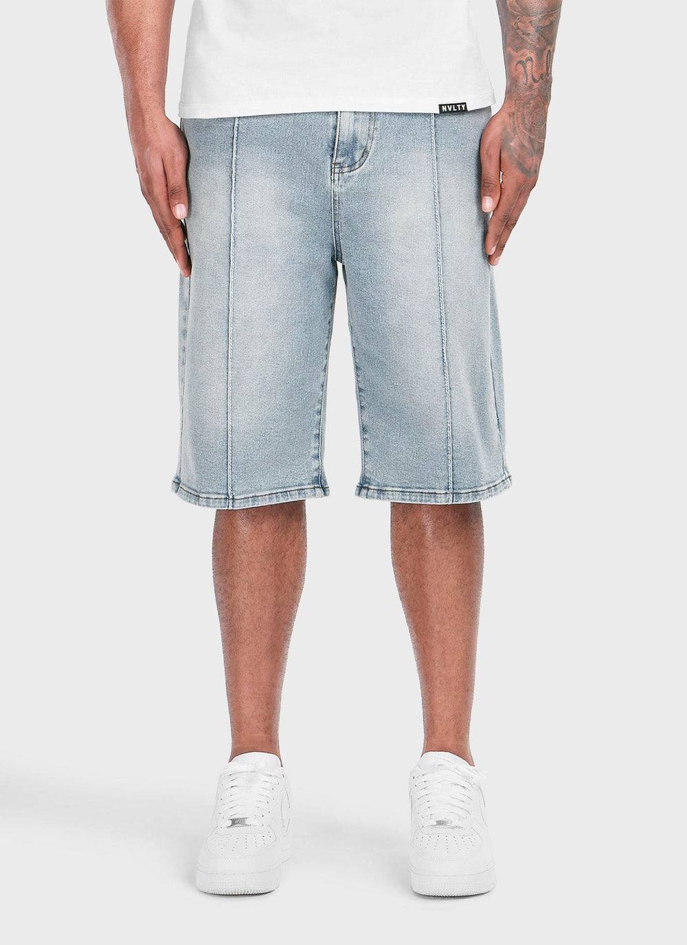 Vintage Pleat Denim Shorts - Blue