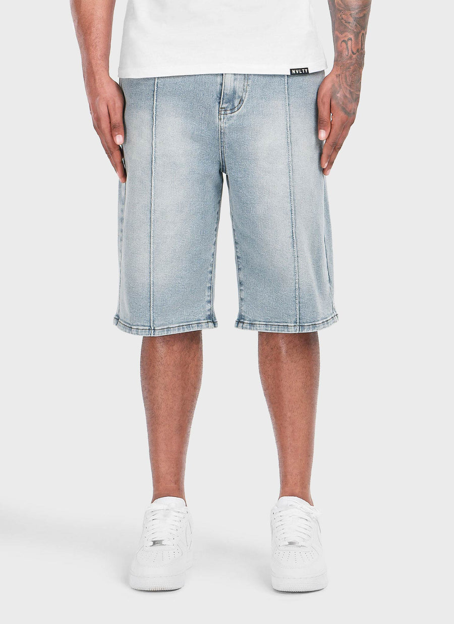 Vintage Pleat Denim Shorts - Blue
