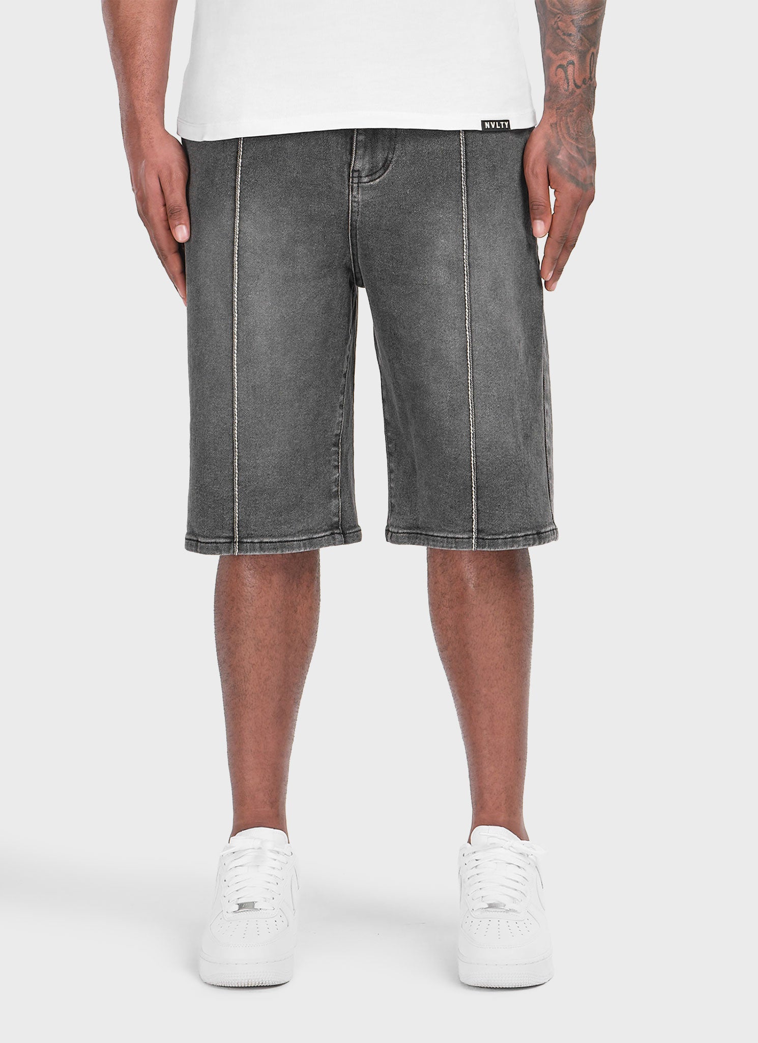 Vintage Pleat Denim Shorts - Grey