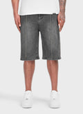 Vintage Pleat Denim Shorts - Grey