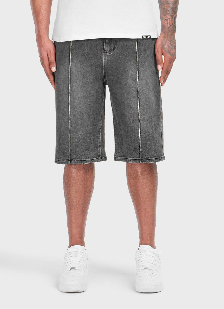 Vintage Pleat Denim Shorts - Grey