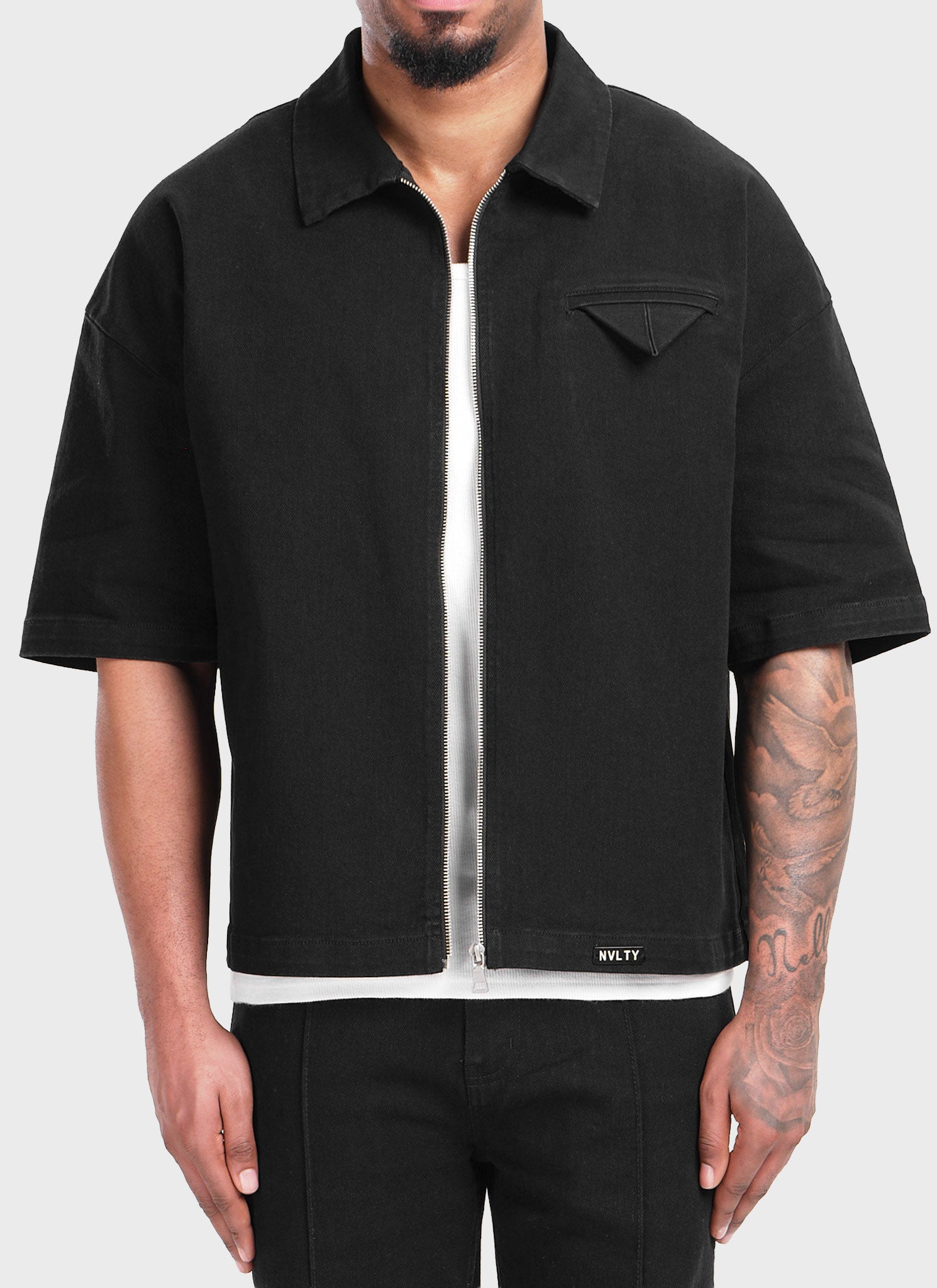 Vintage Pocket Square Denim Shirt - Black