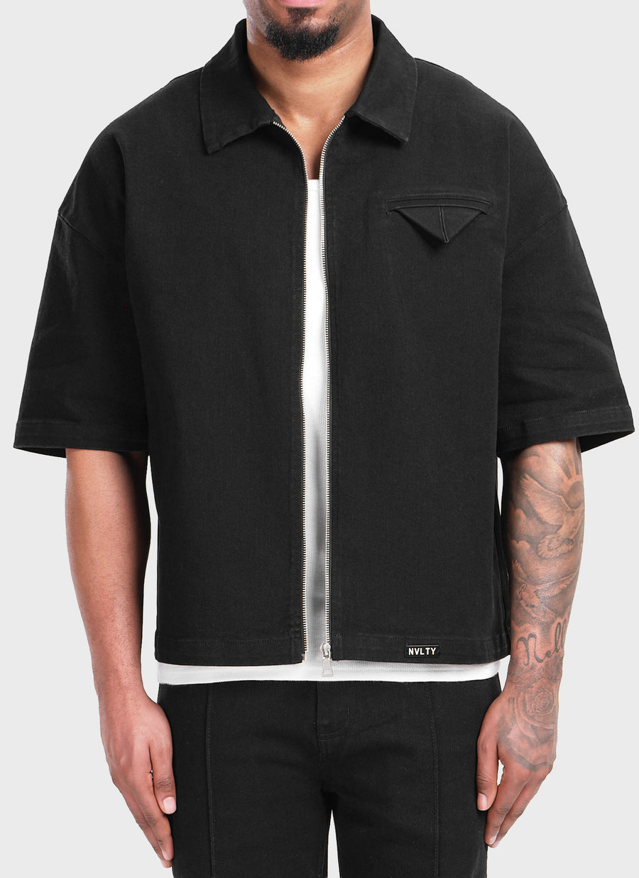 Vintage Pocket Square Denim Shirt - Black