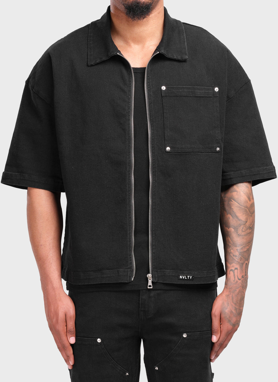 Vintage Rivet Denim Shirt - Black