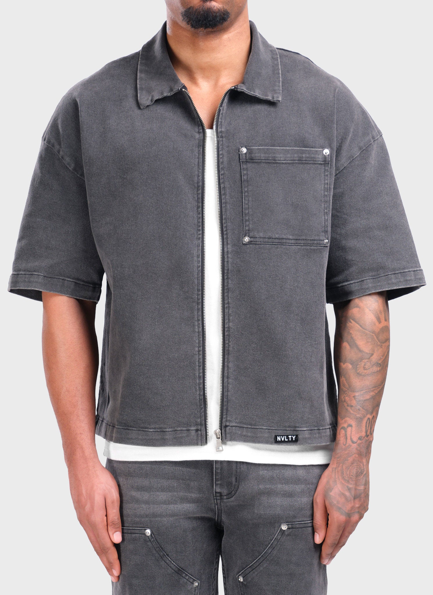 Vintage Rivet Denim Shirt - Grey
