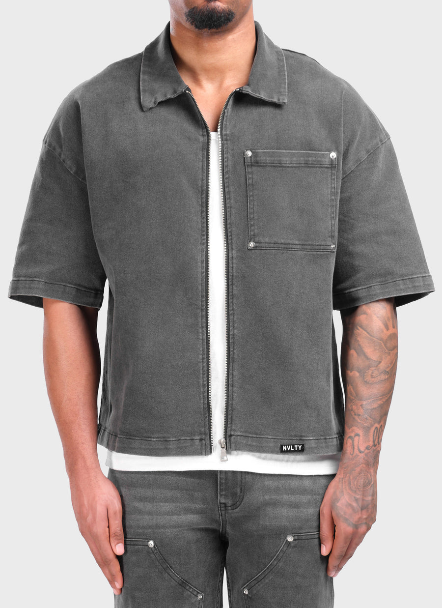 Vintage Rivet Denim Shirt - Grey