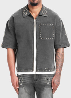 Vintage Studded Denim Shirt - Black