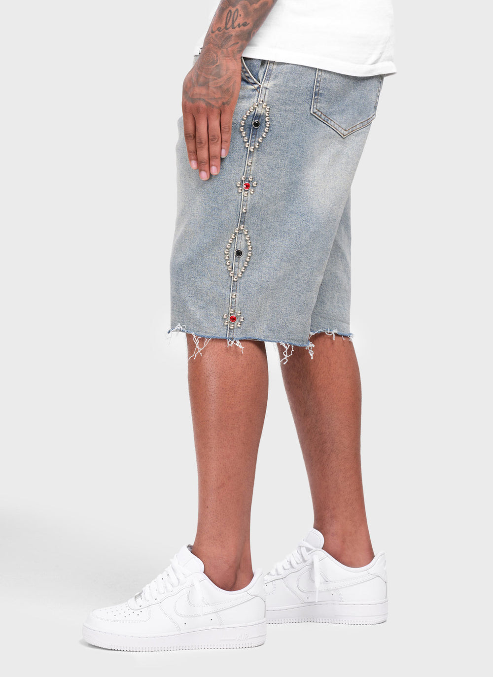 Vintage Studded Denim Shorts - Blue