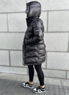 Long Shiny Puffer Jacket - Black