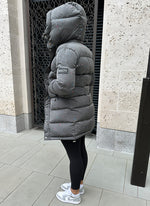 Long Paint Puffer Jacket - Charcoal Grey