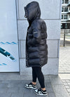 Long Shiny Puffer Jacket - Black