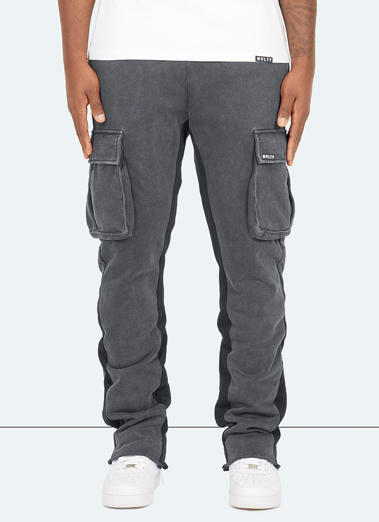 Vintage Flare Cargo Joggers - Washed Black