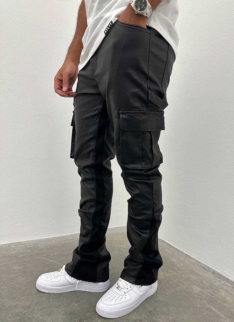 Vintage Flare Cargo Wax Jeans - Black