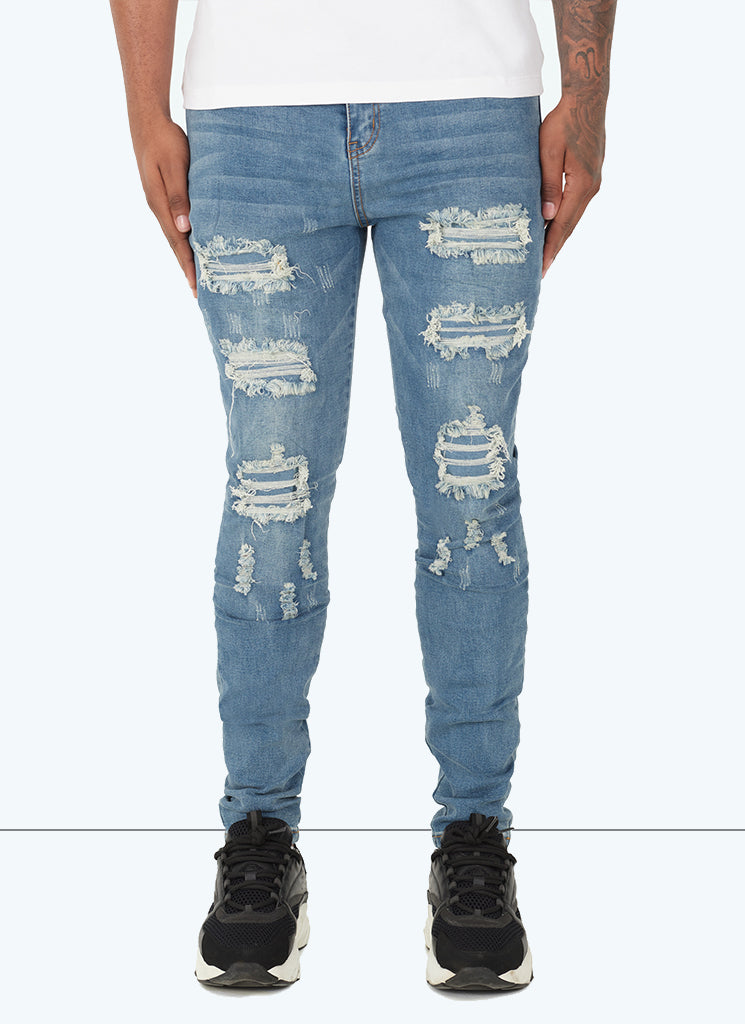 Ripped & Repaired Jeans - Light Blue