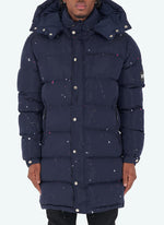 Long Paint Puffer Jacket - Navy