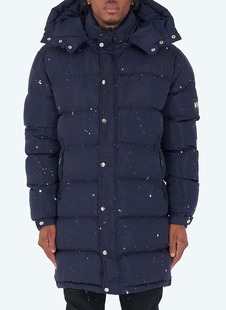 Long Paint Puffer Jacket - Navy