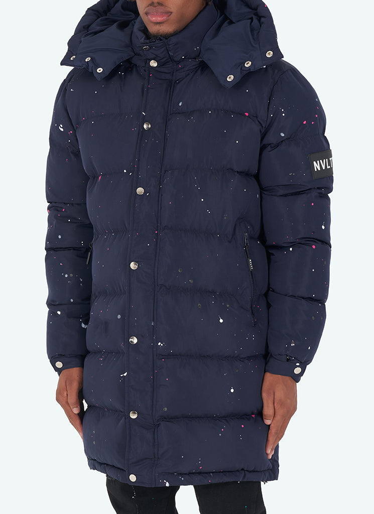 Long Paint Puffer Jacket - Navy