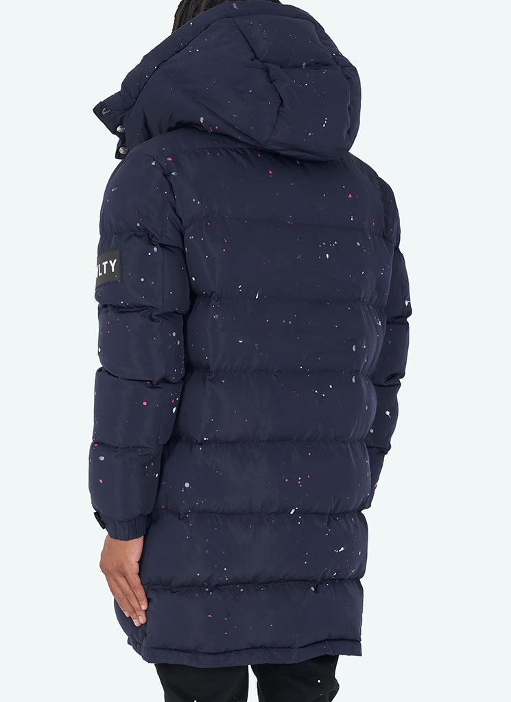 Long Paint Puffer Jacket - Navy