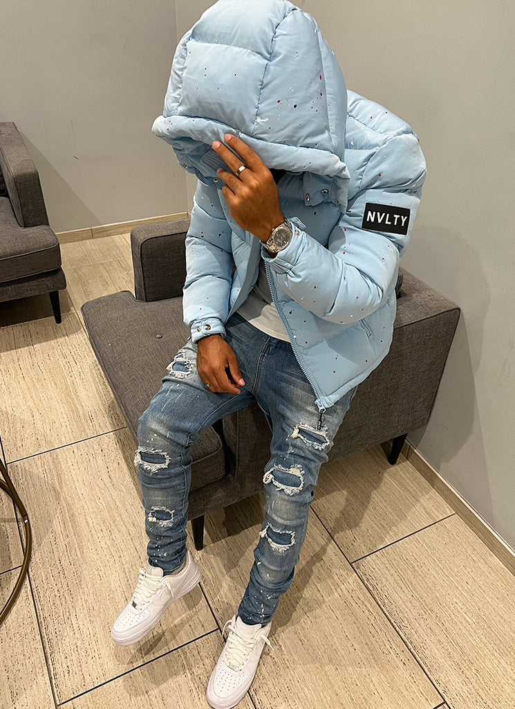 Paint Puffer Jacket - Baby Blue