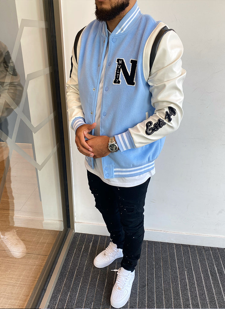 Dreams Varsity Jacket - Baby Blue – N V L T Y