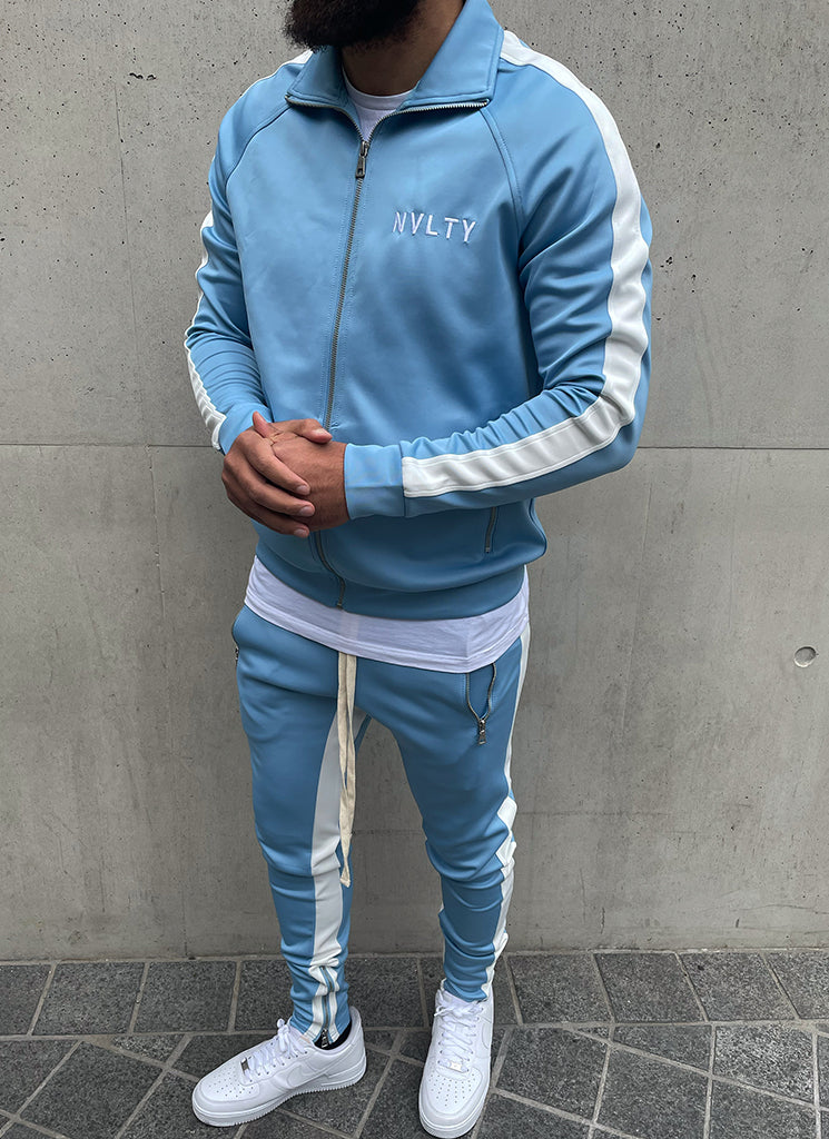 Panelled Track Jacket - Baby Blue/White