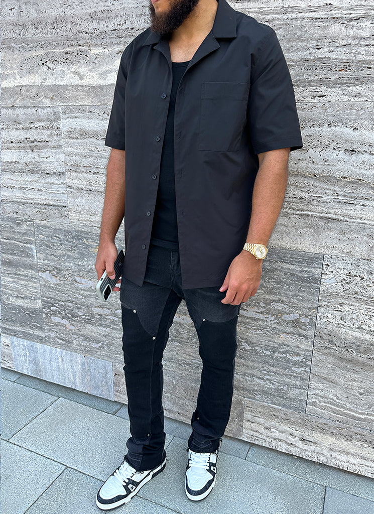 Essential Open Collar Shirt - Black – N V L T Y