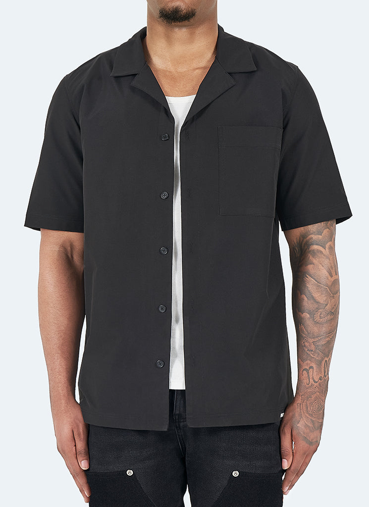 Essential Open Collar Shirt - Black