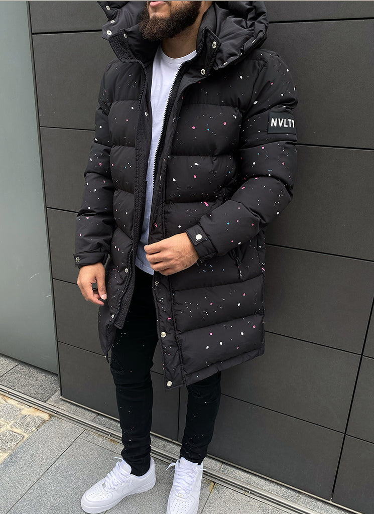 Long Paint Puffer Jacket - Black