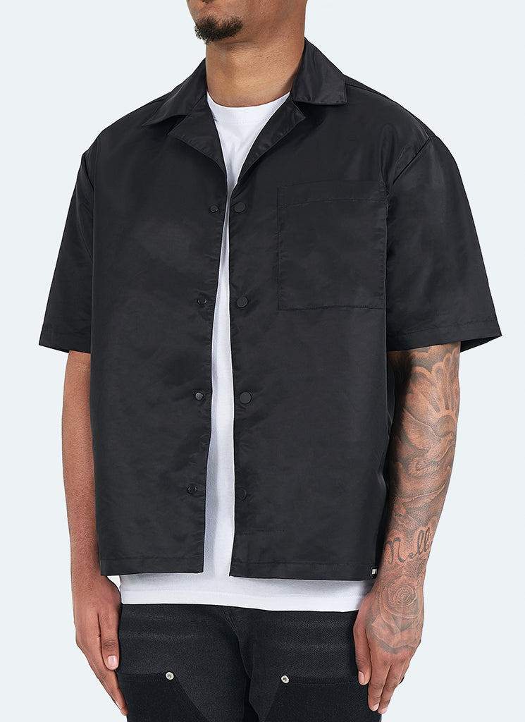 Nylon Open Collar Shirt - Black