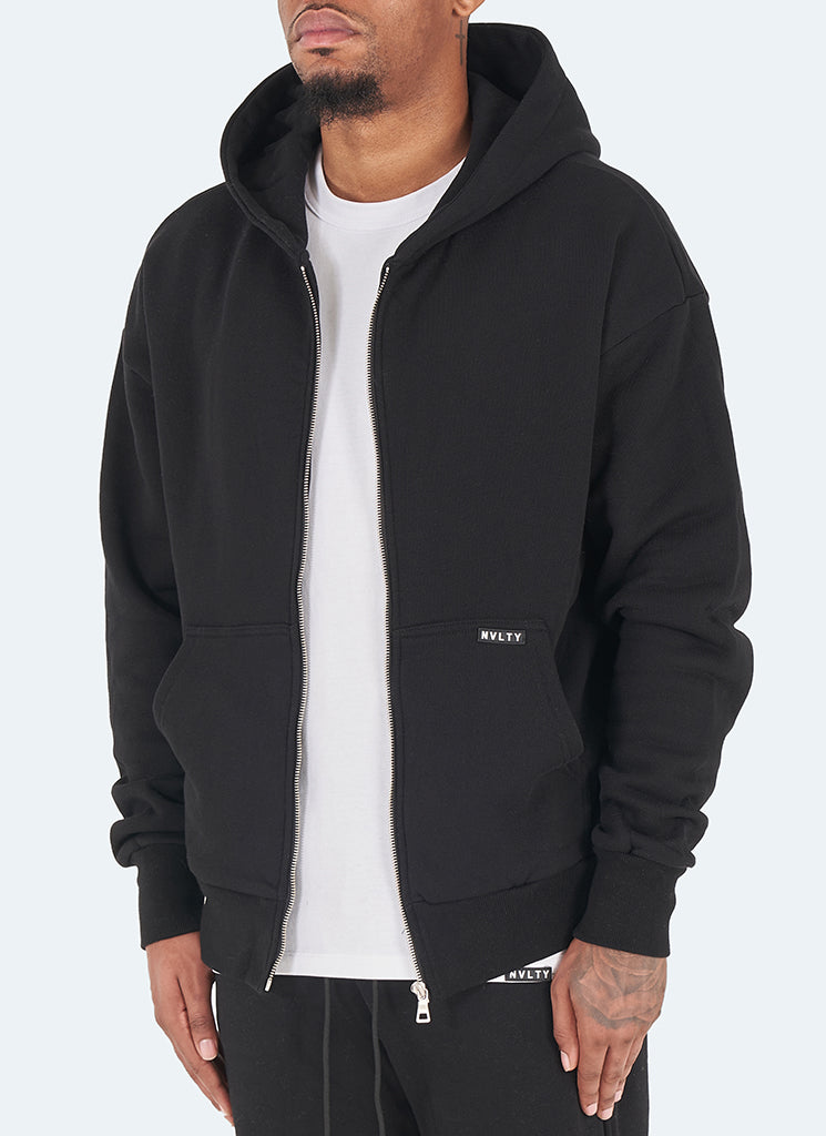 Heavyweight Essential Zipped Hoodie - Black