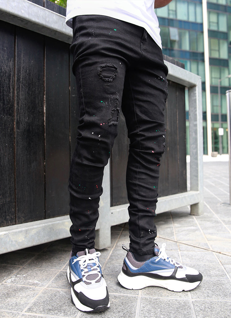 Patchwork Paint Jeans - Black – N V L T Y