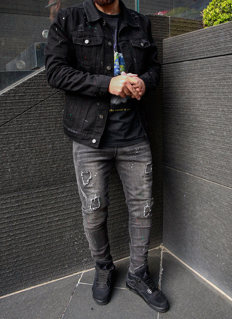 Patchwork Paint Jeans - Grey