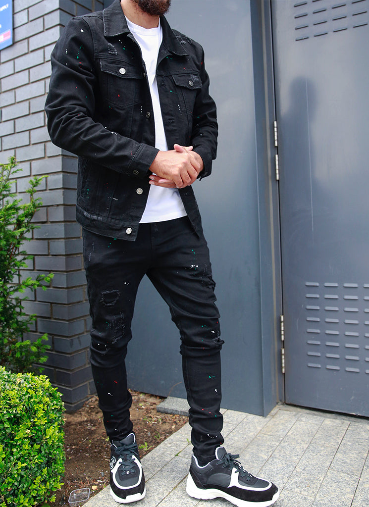 Grey jeans discount black jacket