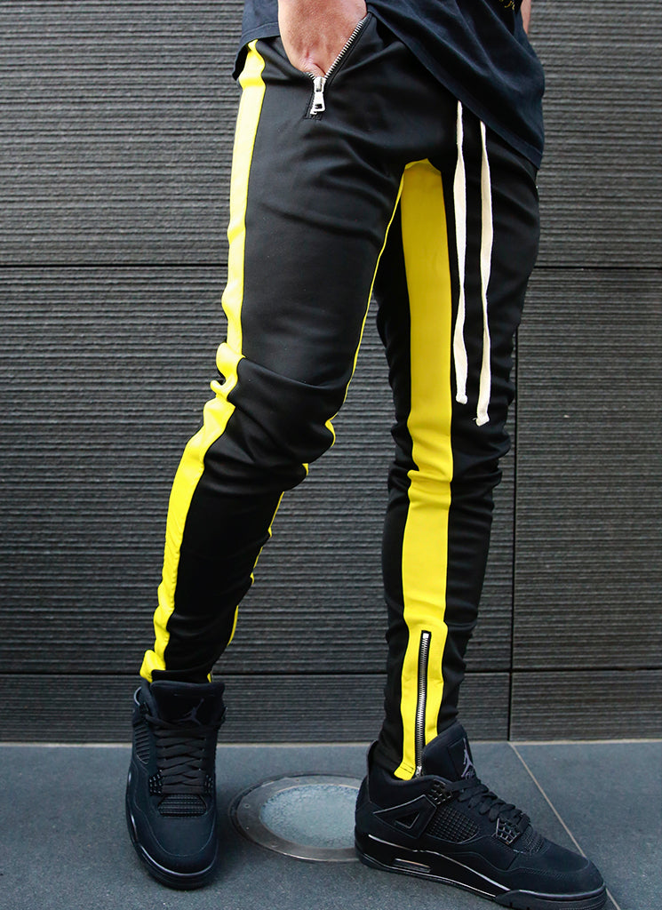 Black joggers cheap yellow stripe