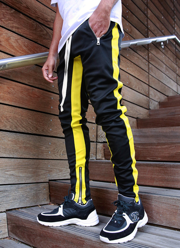 Panelled Track Pants - Black/Yellow