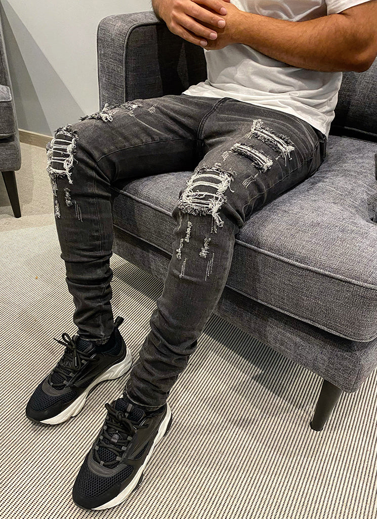 Ripped & Repaired Jeans - Grey